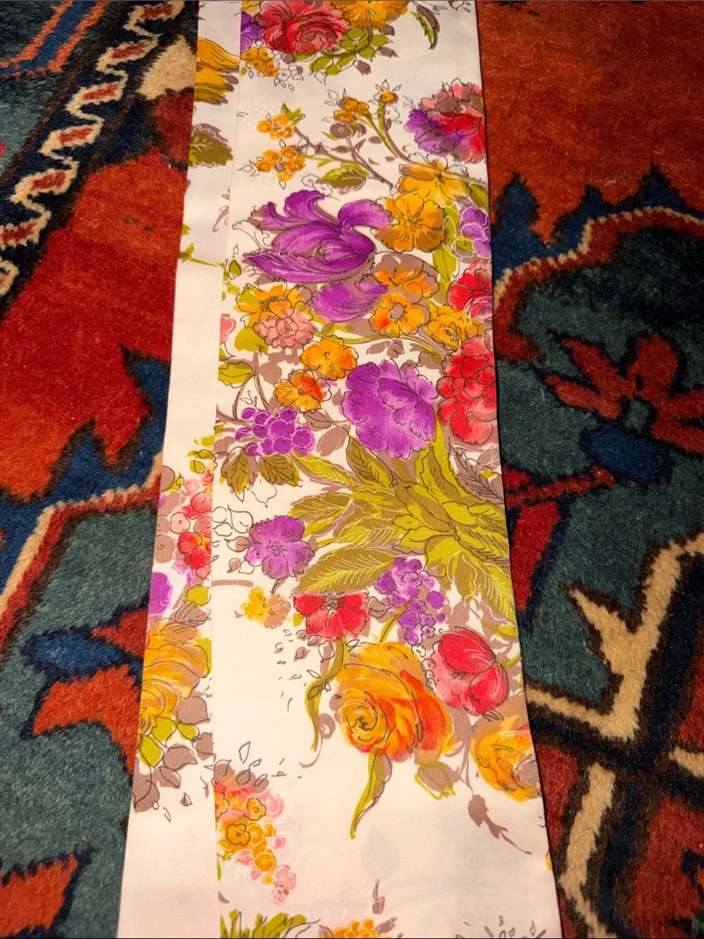 Vintage 70s Floral Skinny Scarf Necktie Belt Retro Flower Power 27x3.5